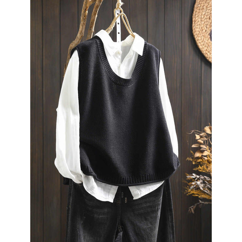 Back Buttoned Cotton Thread Knitted Vest Women
