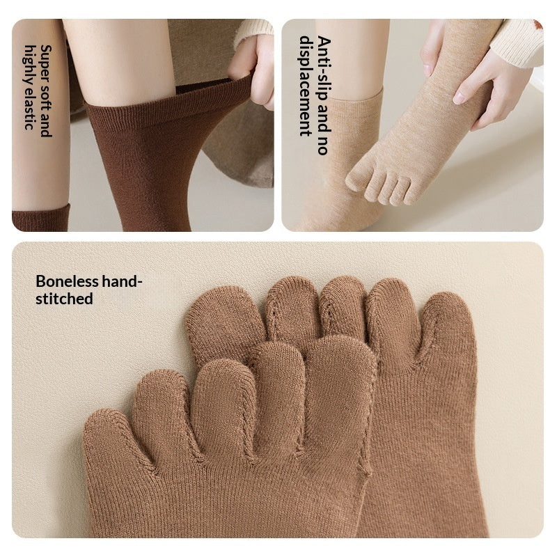 Wool Five-toe Women Mid-calf Five-toe Socks Winter Warm Long Winter Ladies Anti-slip Thickened Stockings
