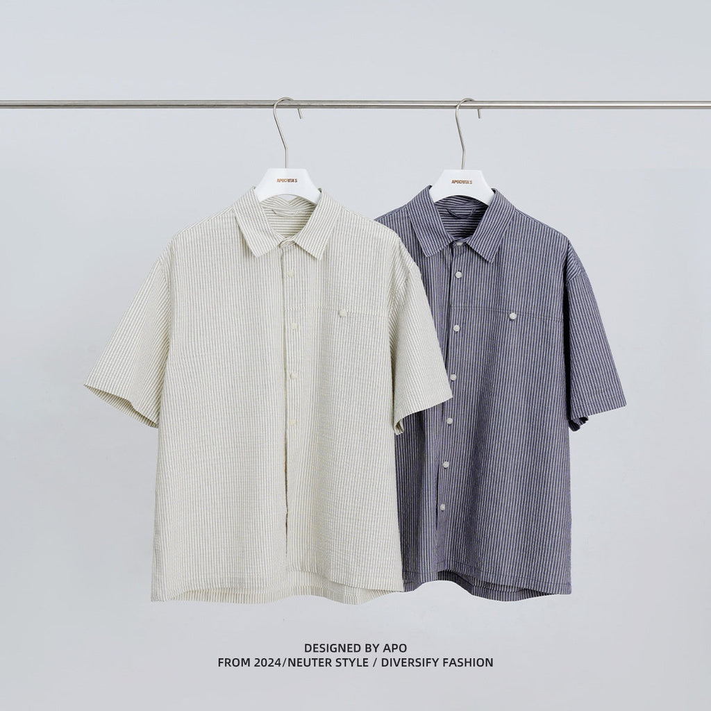 Simple Striped Patchwork Short Sleeve Long Sleeve Shirt