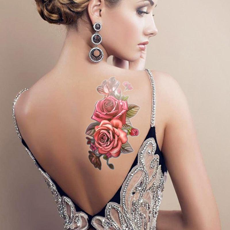 1 Pcs Elegant Temporary Tattoos Stickers Rose Flowers Arm Shoulder Tattoo Waterproof Big Luxury Flower For Womens