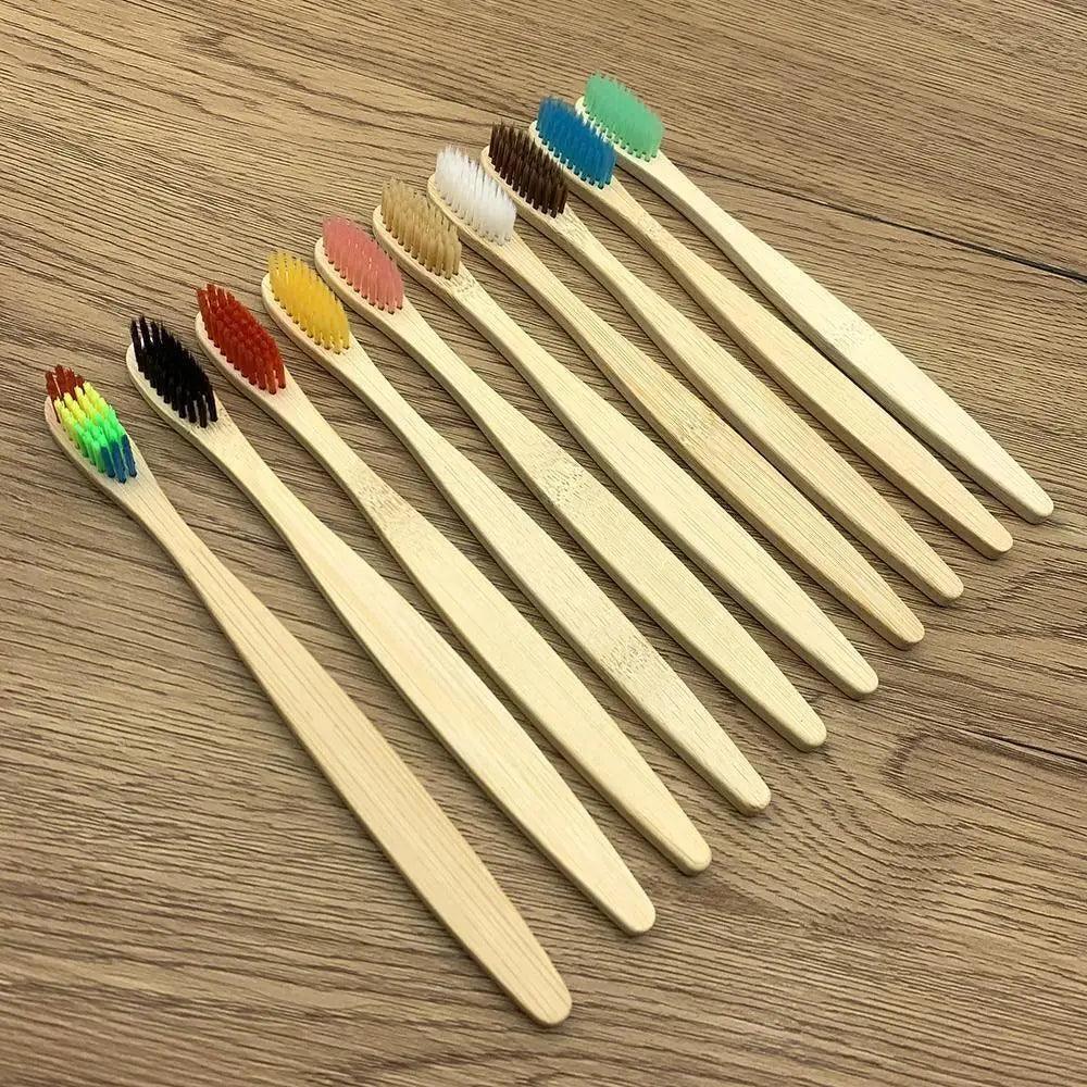 10 Pcs Natural Colorful Toothbrush Eco Friendly Soft Bamboo Toothbrush Bamboo Tooth Dental Oral Care Wood Tooth Brushes