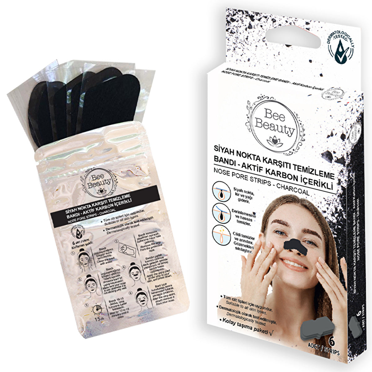Bee Beauty Active Charcoal Blackhead Strips 6 Pack - Deep Cleansing