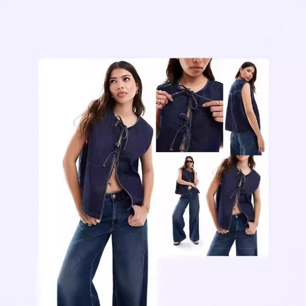 Fashion Rope Sleeveless Women's Denim Vest