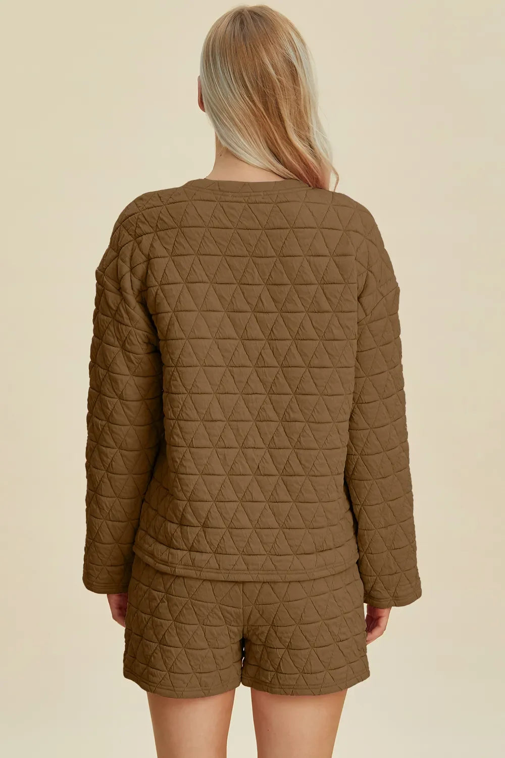 Double Take Textured Long Sleeve Top & Shorts Set