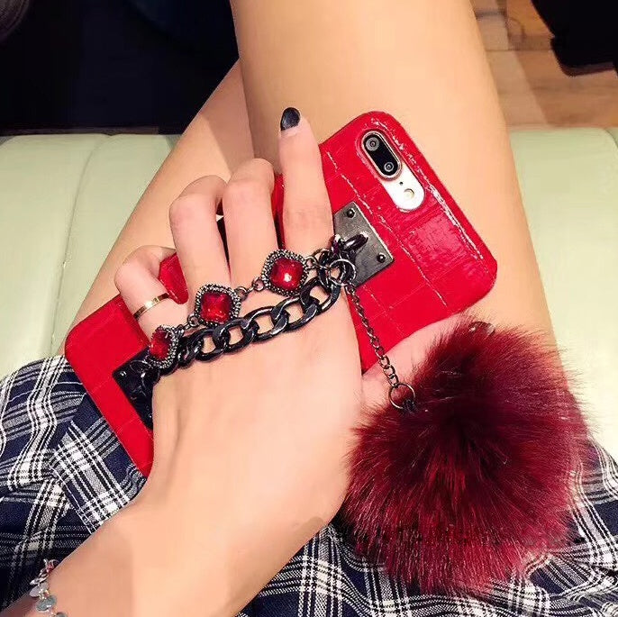 Compatible With  Compatible With  Mobile Phone Case Fox Fur Ball Studded Anti-fall Protection Cover