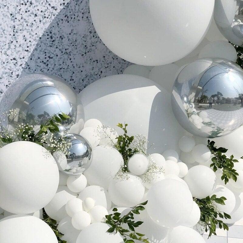 125 pc White Silver Confetti Metallic Balloon Arch Kit For Wedding Birthday Party Decorations Baby Shower Bridal Shower Luxury Birthday Party Wedding Ballons Decoration