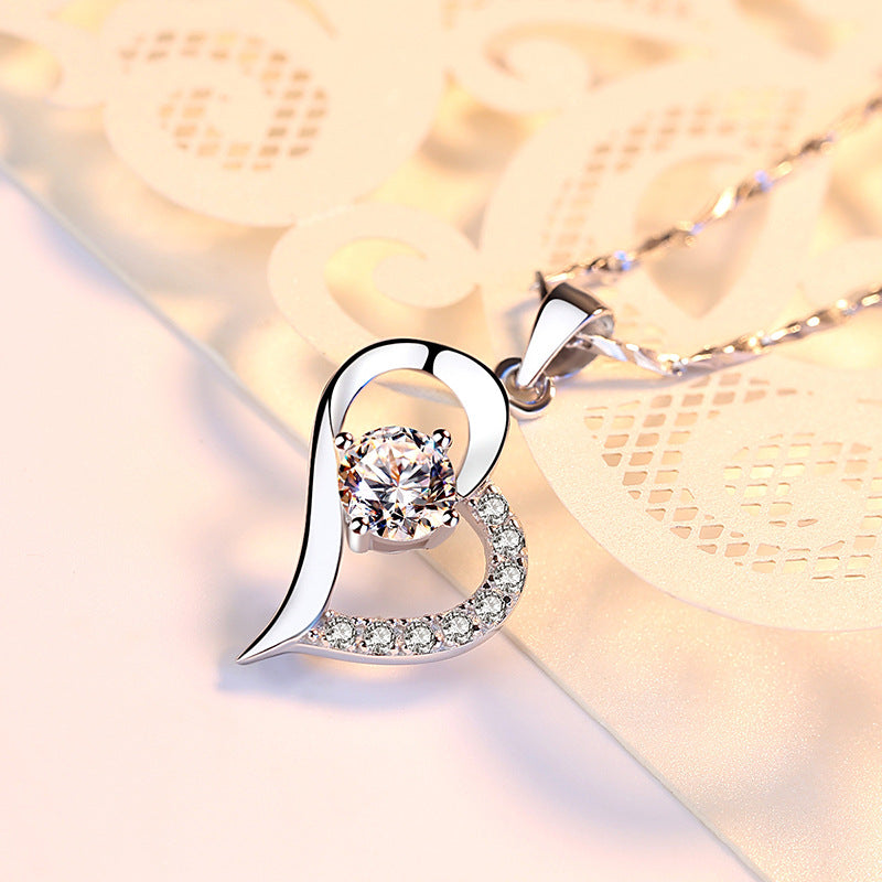 S999 Pure Silver Crystal Heart Pendant