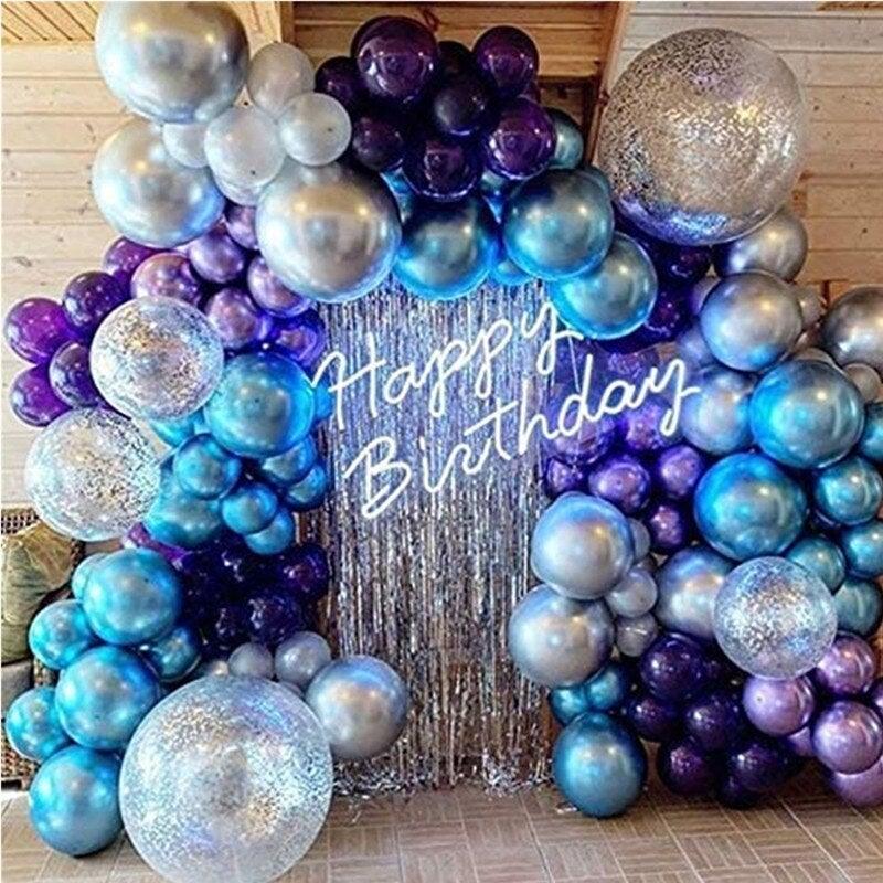 134Pcs Blue Silver Purple Themed Purple Birthday Balloon Garland Arch Kit For Baby Shower Wedding Engagement Decorations Girl Party Birthday Ballon Wedding Decoration