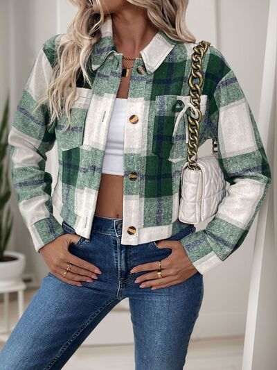Dark Green Button-Up Jacket Trendy & Chic Outerwear with Bow & Pockets Cute Elegant Girls Jacket
