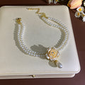 French Style Multi-layer 3D Camellia Flower Pearl Necklace Clavicle Chain Sweater Chain Women Neck Jewelry For Daily Dating Banquet Party Occasions