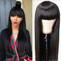 Black Long Straight Wig with Qi Bangs
