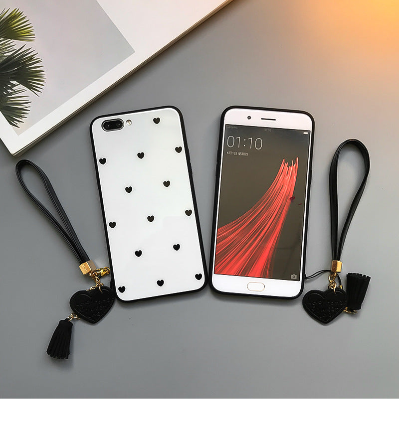Compatible with Apple , Love Dot Mobile Phone Case With Lanyard Glass Case