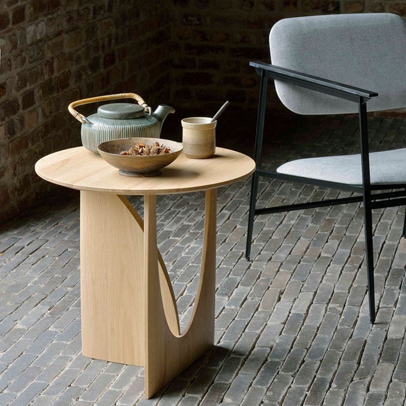 Round Solid Wood Geometric Side Table