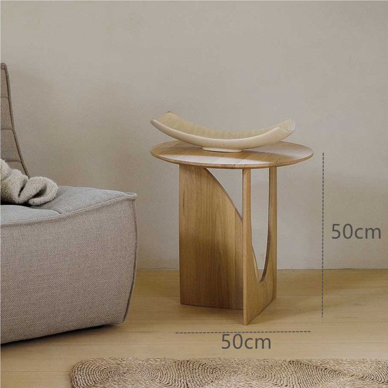 Round Solid Wood Geometric Side Table