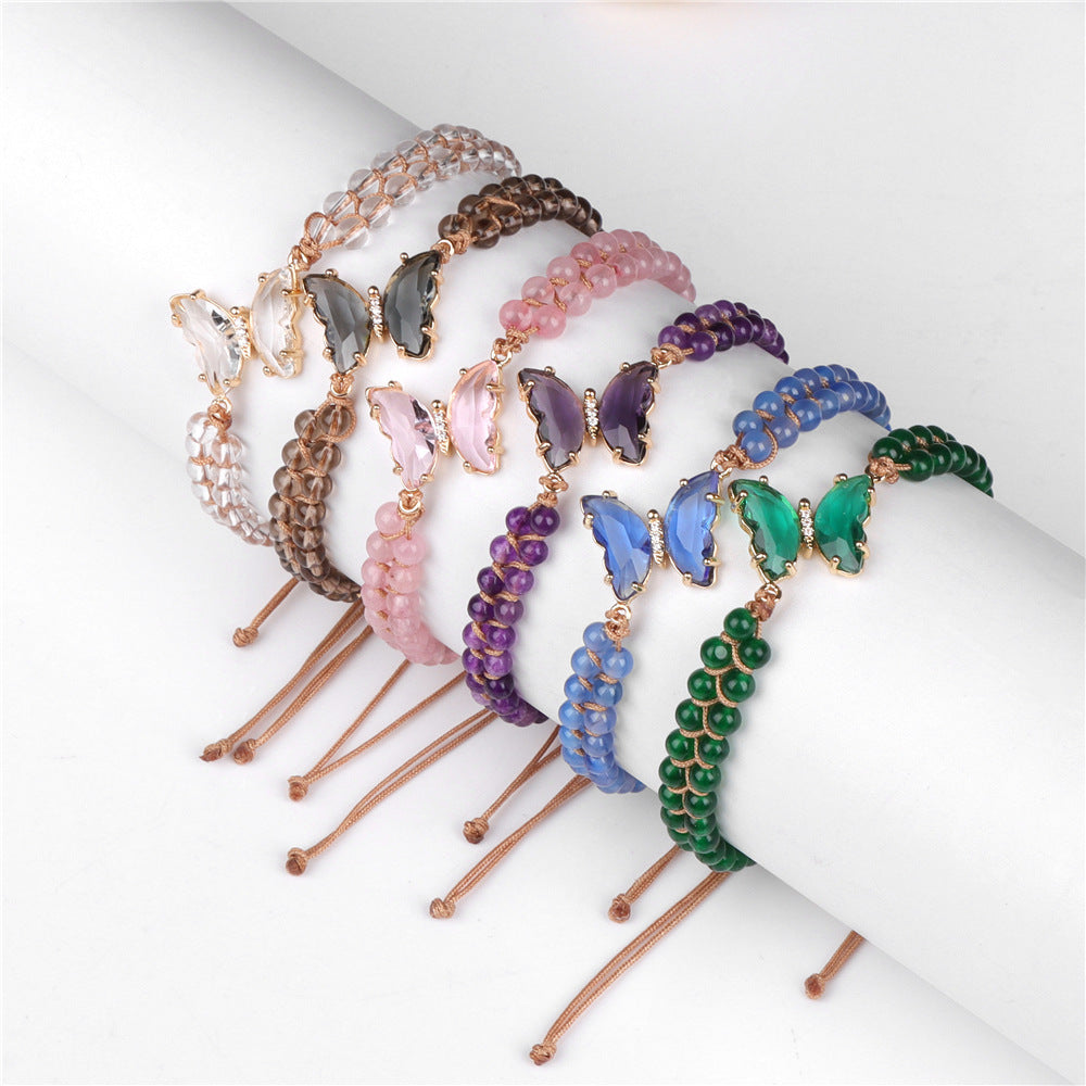 Light Luxury Butterfly Pendant Woven Bracelet