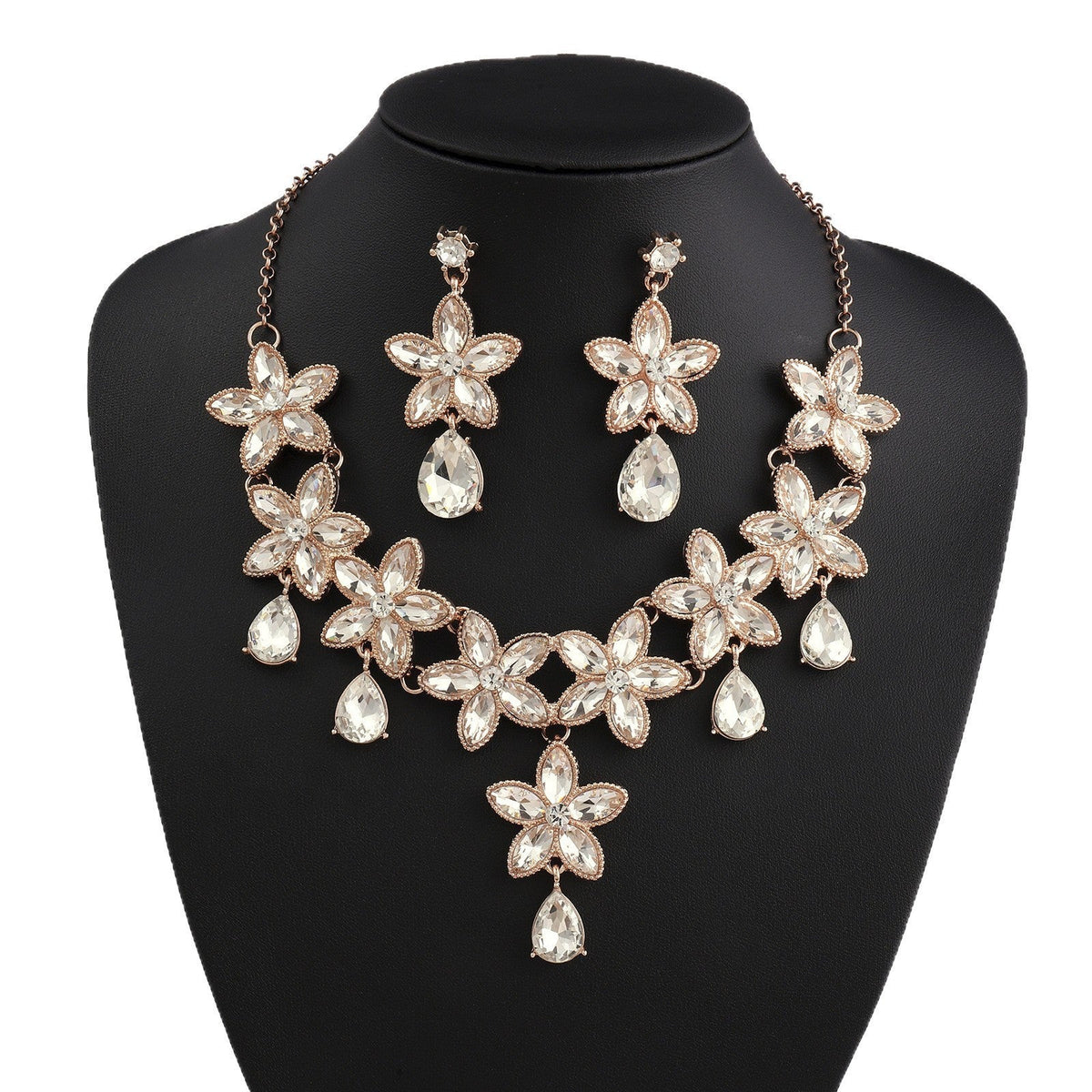 Bridal Evening Flower Statement Necklace Earrings Set Clavicle Chain Women Jewelry Set For Wedding Banquet Party Occasions