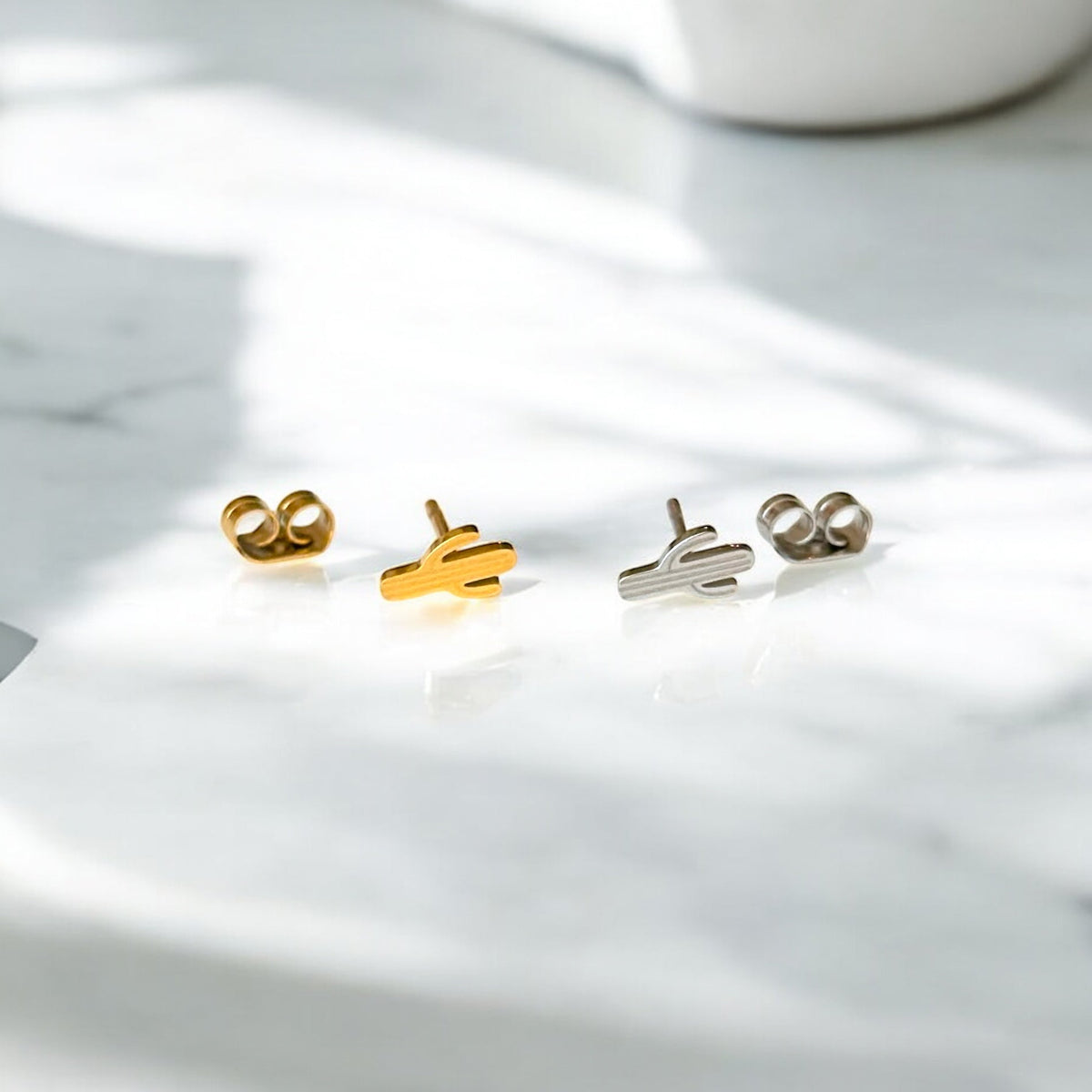 Desert Cactus Metal Stud Earrings