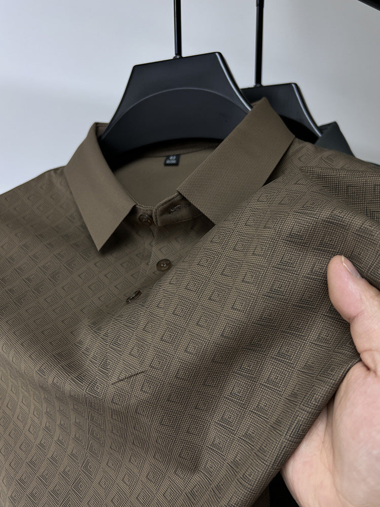 High-end Elegant Ice Silk Men's Lapel Plaid Polo Shirt