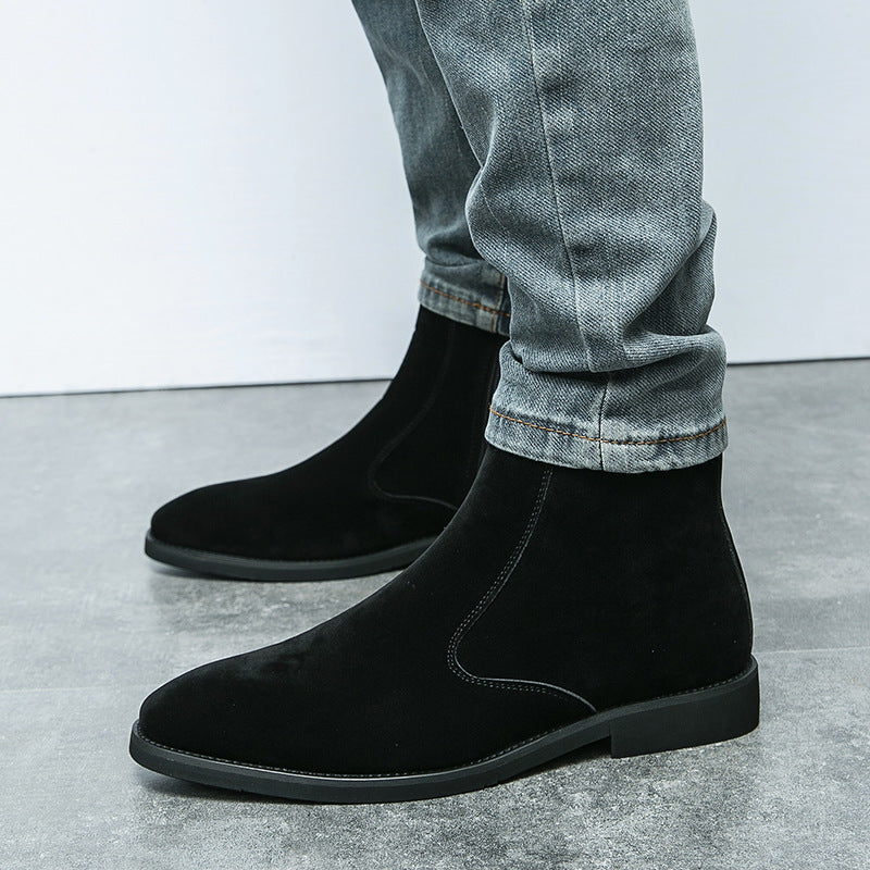 Short Suede Chelsea High Top Ankle Boots