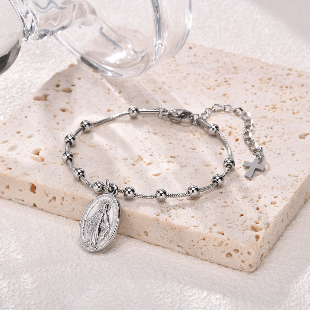 Cross Oval Stainless Steel Bracelet