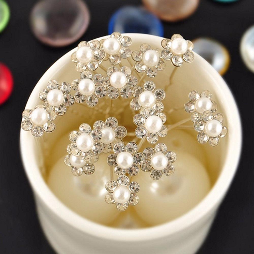 20Pcs Fashion Wedding Bridal Pearl Flower Clear Crystal Rhinestone Hair Pins Clips Bridesmaid Hair wear Jewelry Gorgeous Hair Accessories For Women