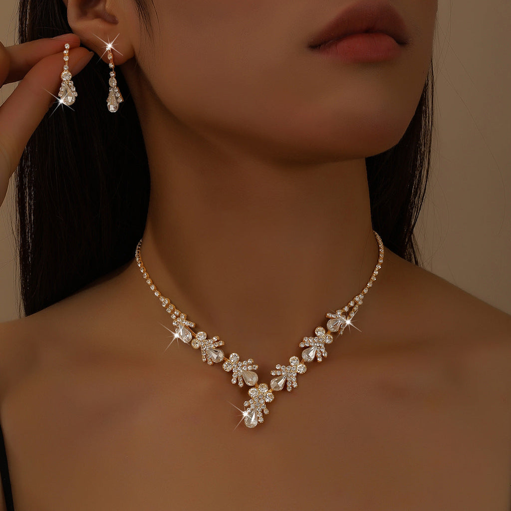 Environmentally Friendly New Cross-Border Jewelry Set, Fashionable Zircon Necklace And Earrings Set, Bridal Wedding Dress Accessories For Women