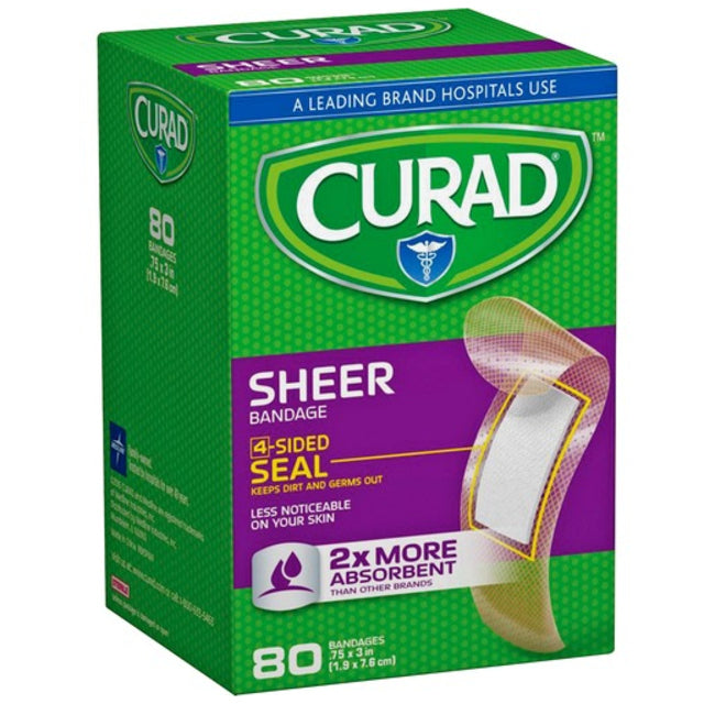 Curad® Adhesive Sheer Bandage, 3/4" x 3", 80-Pack