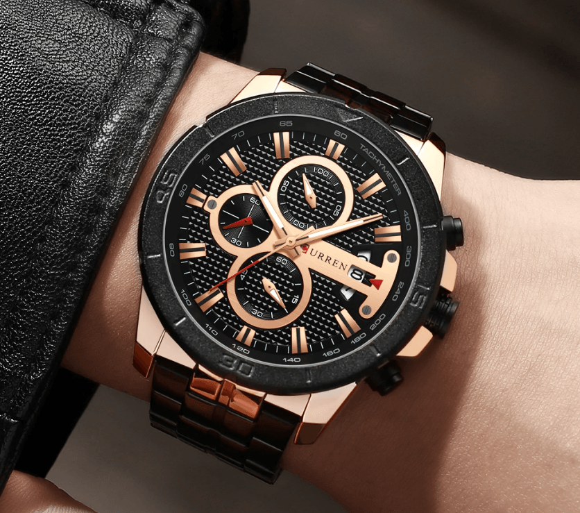 Men's Waterproof  Watch With Chronometers Day View And Fluorescent Hands Unique  Luxury Design  Perfect Gift