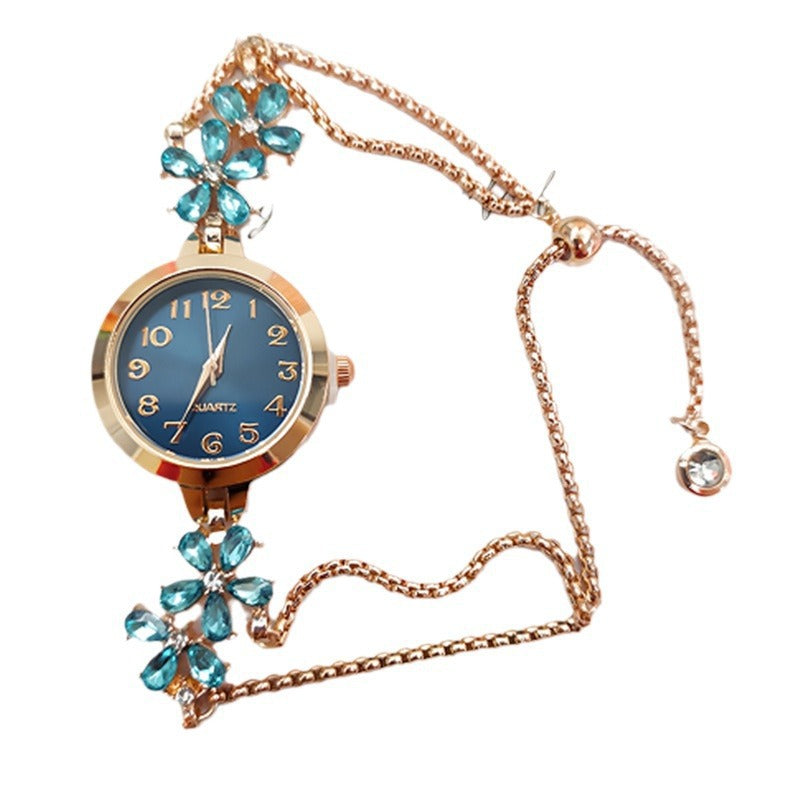 New High-end Chic Flower-shaped Diamond-encrusted Bracelet Watch For Women