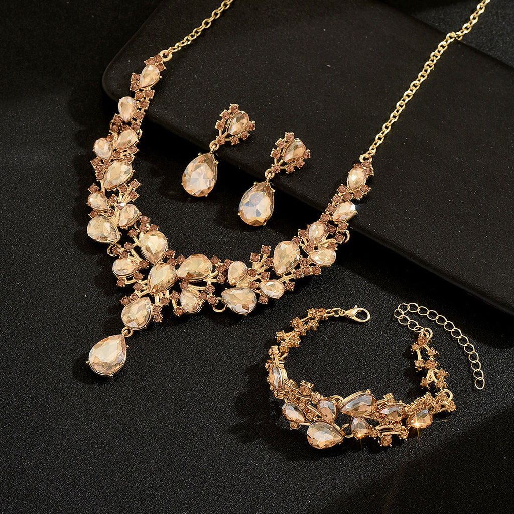 Waterdrop Alloy Statement Necklace Earrings Bracelet Set 3Pcs Bridal Wedding Banquet Women Jewelry Set For Wedding Party Evening Occasions