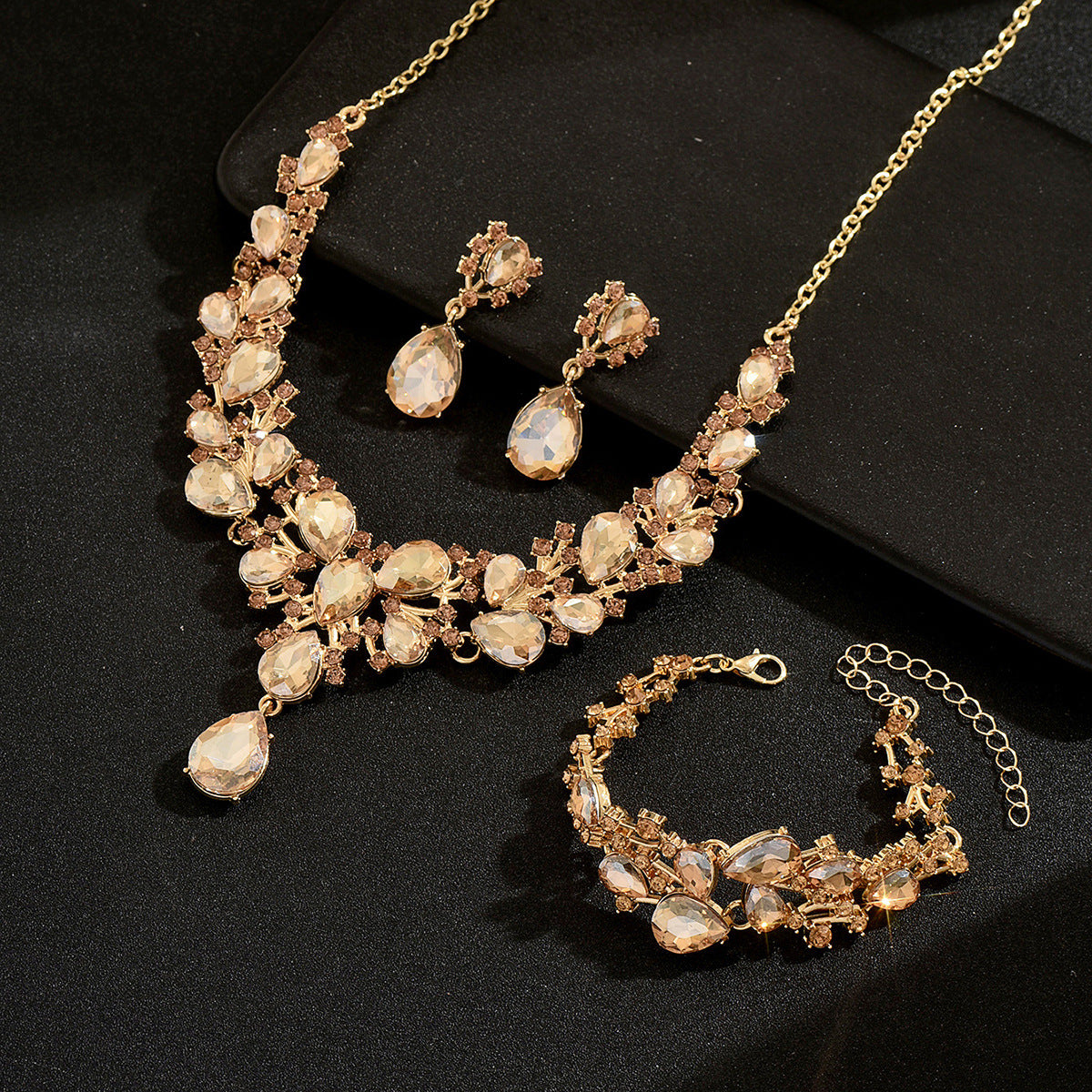 Waterdrop Alloy Statement Necklace Earrings Bracelet Set 3Pcs Bridal Wedding Banquet Women Jewelry Set For Wedding Party Evening Occasions