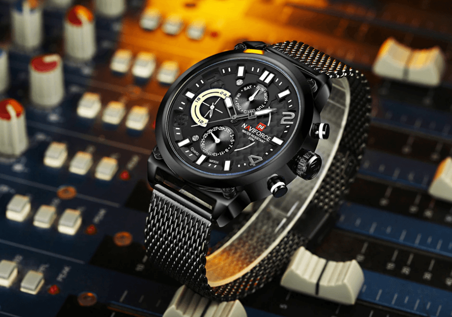 Men's Multifunction Analog Quartz Watches Waterproof Wrist Watch With Stainless Steel Mesh Band Excellent Design Perfect Gift