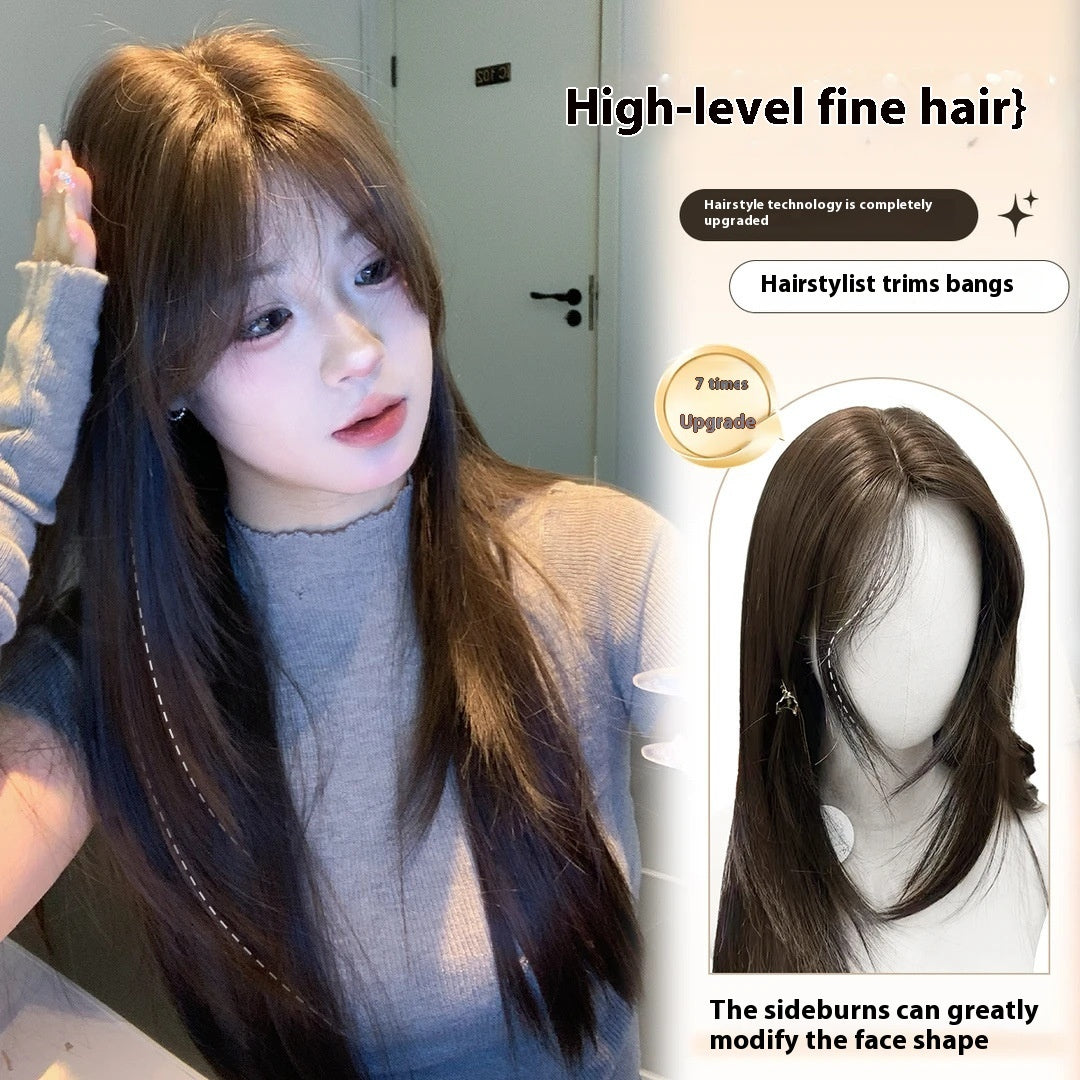 Wig Women's Layered Long Straight Hair Full-head Wig