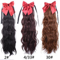 Red Bow Ponytail Wig Women''s Long Hair Ribbon Wig Ponytail