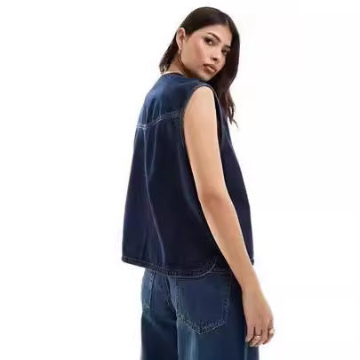 Fashion Rope Sleeveless Women's Denim Vest