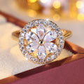 Luxury Pave Cubic Zirconia Flower Ring For Women, Minimalist Fashion Versatile Daily Wear Finger Ring