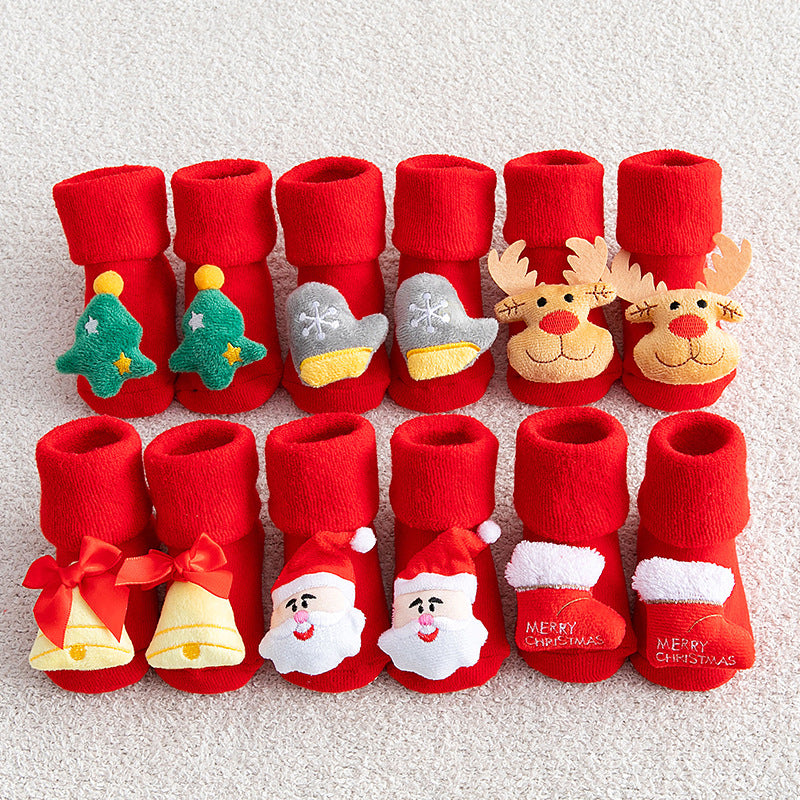 Baby Socks Christmas Anti Slip Short Socks for Baby Newborn Winter Warm Infant Cartoon Girls Boys