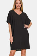 V-Neck Tee Dress with Pockets For Women – V-Neck Casual Dress, Tee Dress with Pockets, Comfortable V-Neck Dress, Pocketed Tee Dress, Casual Chic Dress, Easygoing V-Neck Dress
