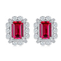 S925 Silver 2.2g Platinum Plated 1.6ct Lab-Created Ruby Stud Earrings, 6x4mm Emerald Cut, Pair