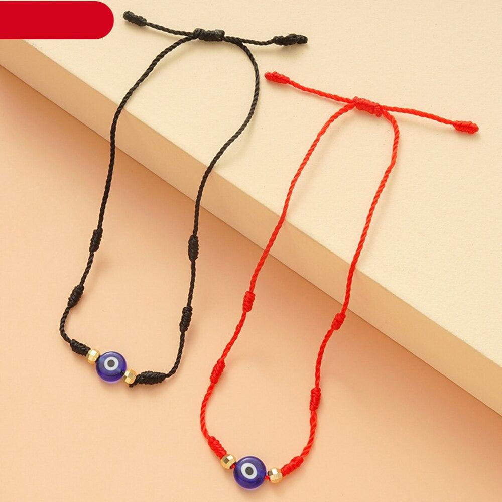 2pcs Eye Pendant Couple Bracelet Lucky Jewelry Braided Rope Bracelets Fashion Card Good Luck Pinky Promise Distance Matching Bracelets For Couple Friendship Family Adjustable Hand-Woven Cords Rope Thread Bracelet Protection Jewelry