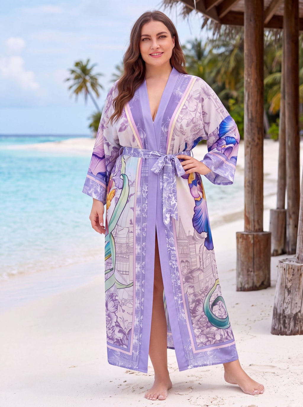 Long Kimonos For Women Beach Cover Up Open Front Lightweight Belted Dress