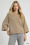 Umgee Textured Knit V-Neck Top