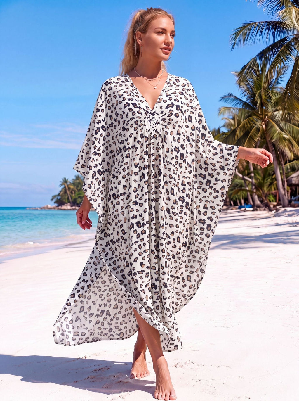 Plus Size Hawaiian Batwing Sleeve Beach Cover Up Summer Swimsuit Dresses