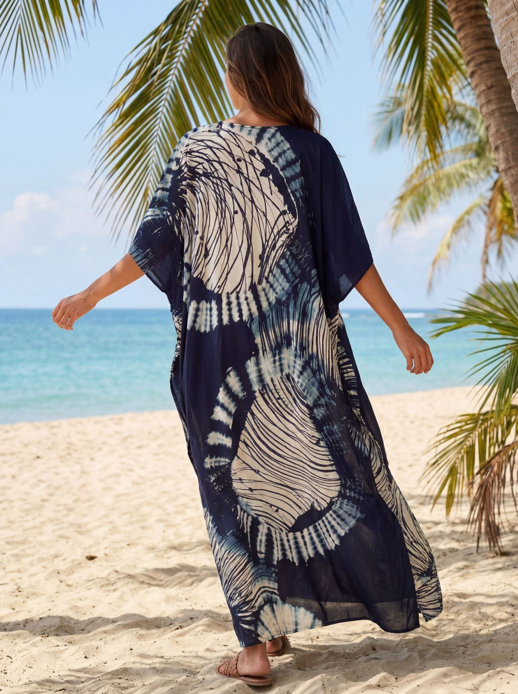 Women's V-neck Long Kaftan Geometric Printing Dress Beach Bikini Cover Ups