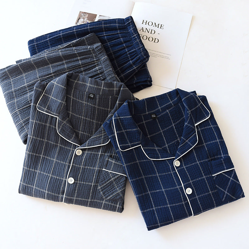 Plaid Long-Sleeved Trousers Cotton Two-Color Home