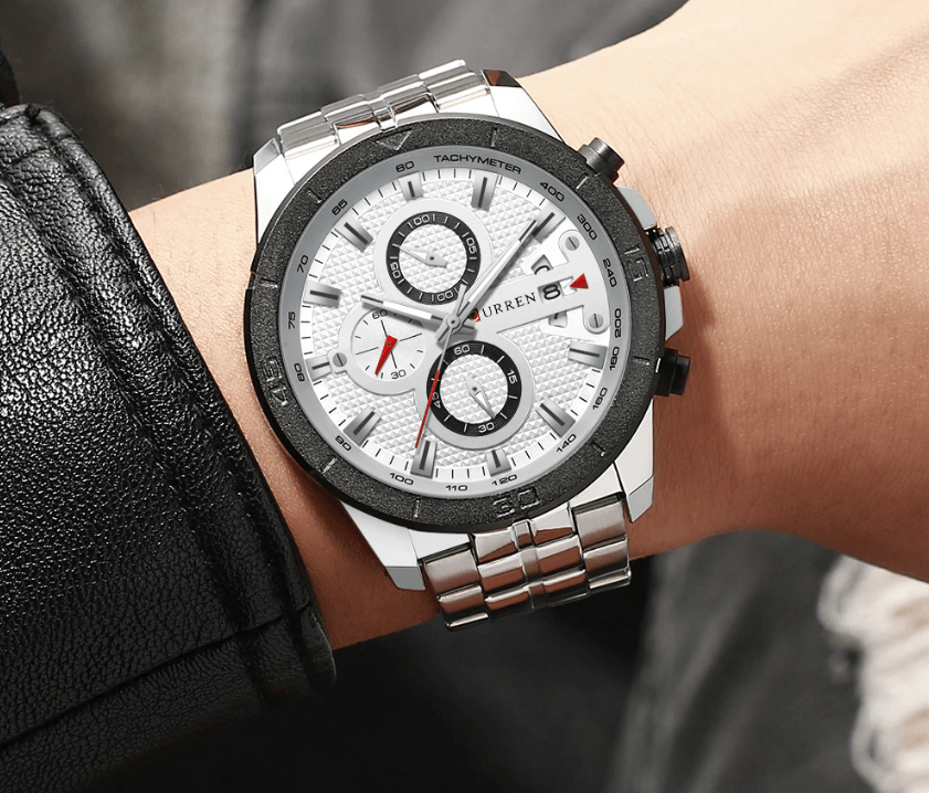 Men's Waterproof  Watch With Chronometers Day View And Fluorescent Hands Unique  Luxury Design  Perfect Gift