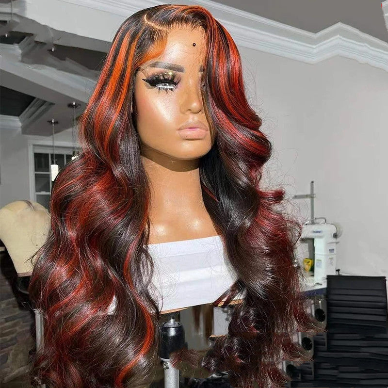 Burgundy Highlight Lace Frontal Wigs