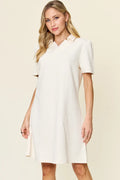 Double Take Textured Collared Short Sleeve Dress