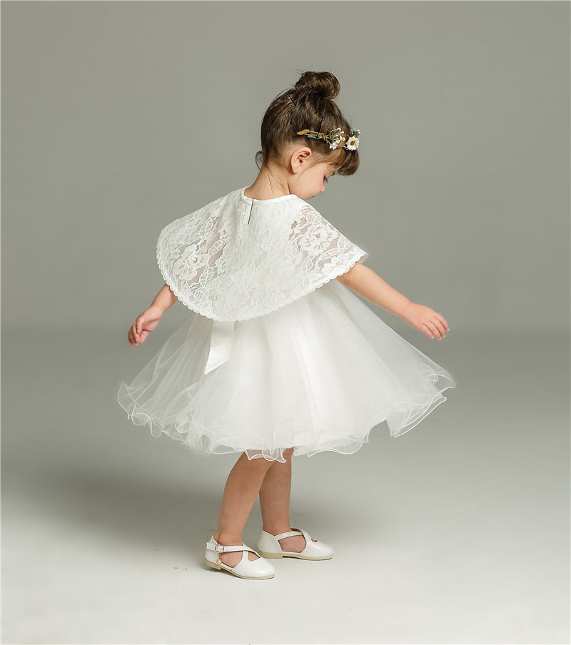 Cute Baby White Fluffy Dress Two-piece Set