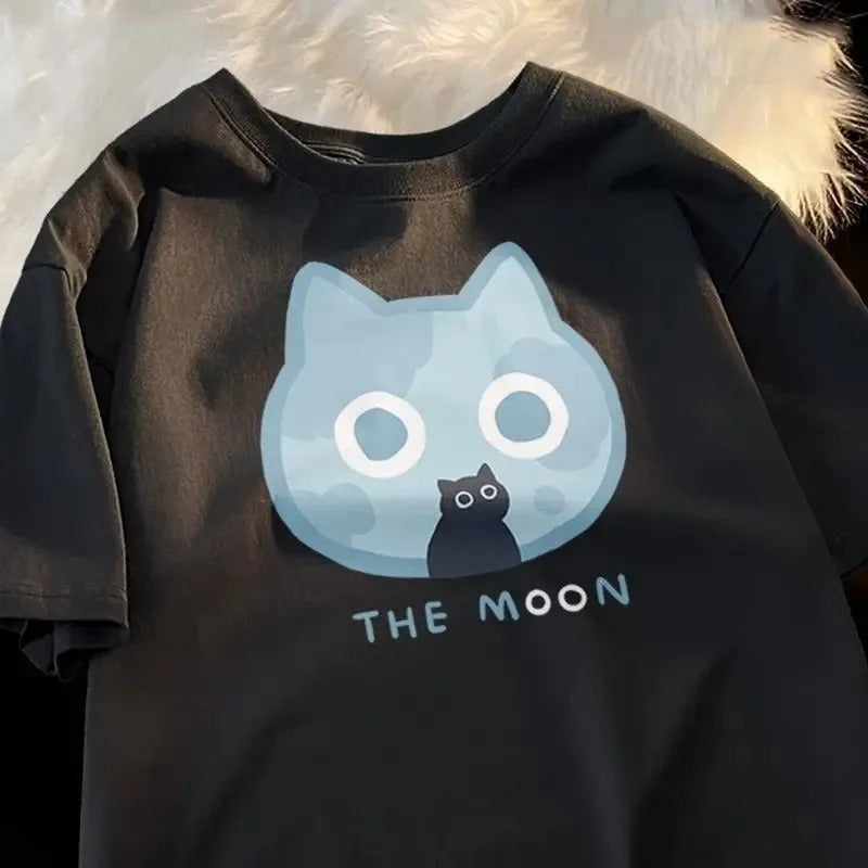 Summer Fan Cat And Women Pure Cotton T-Shirt For Me
